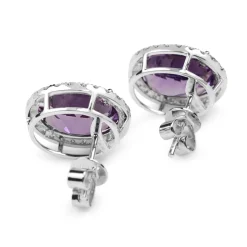 18ct White Gold Amethyst and Diamond Halo Stud Earrings