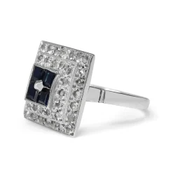 18ct White Gold and Palladium Sapphire and Rose Cut Diamond Ring