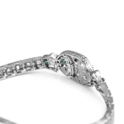 18ct White Gold and Platinum Art Deco Emerald and Diamond Bracelet