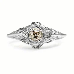 14ct White Gold Antique Old Cut Champagne Diamond Ring
