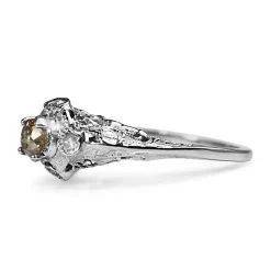 14ct White Gold Antique Old Cut Champagne Diamond Ring