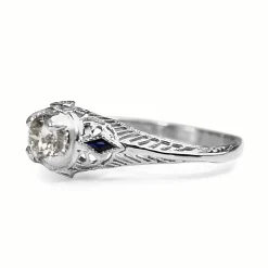 14ct White Gold Antique Old Cut Diamond and Sapphire Ring