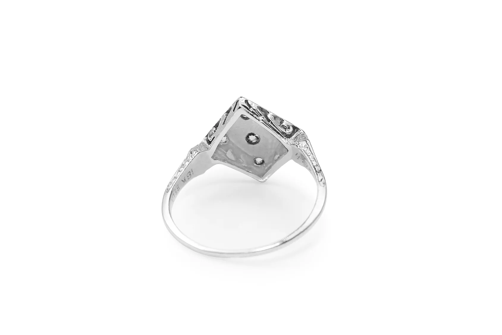 18ct White Gold Antique Old Cut Diamond Checkerboard Ring
