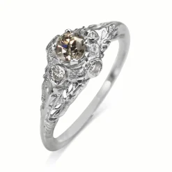 14ct White Gold Antique Old Cut Champagne Diamond Ring