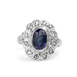 14ct White Gold Antique Sapphire and Diamond Ring