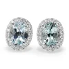 18ct White Gold Aquamarine and Diamond Oval Stud Earrings