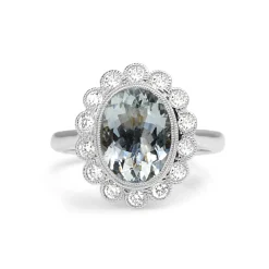 18ct White Gold Aquamarine and Diamond Daisy Ring