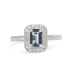 9ct White Gold Aquamarine and Diamond Halo Ring