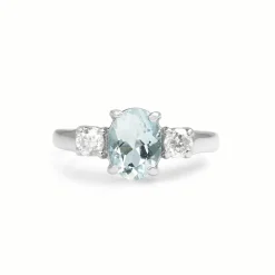 14ct White Gold Aquamarine and Diamond 3 Stone Ring