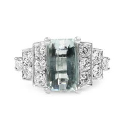 18ct White Gold Aquamarine and Diamond Deco Style Ring