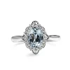 9ct White Gold Aquamarine and Diamond Vintage Style Halo Ring