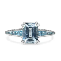 9ct White Gold Aquamarine, Topaz and Diamond Ring