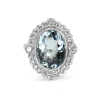 18ct White Gold Aquamarine and Diamond Daisy Style Ring