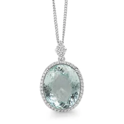 18ct White Gold Aquamarine and Diamond Pendant