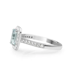 9ct White Gold Aquamarine and Diamond Halo Ring