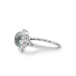 9ct White Gold Aquamarine and Diamond Halo Ring