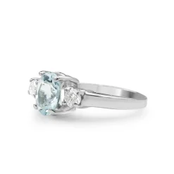 14ct White Gold Aquamarine and Diamond 3 Stone Ring