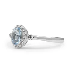 9ct White Gold Aquamarine and Diamond Halo Ring