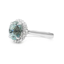 18ct White Gold Aquamarine and Diamond Halo Ring