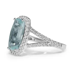 18ct White Gold Aquamarine and Diamond Halo Ring