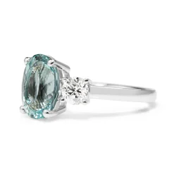 18ct White Gold Aquamarine and Diamond 3 Stone Ring