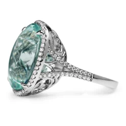 18ct White Gold Aquamarine and Diamond Halo Ring