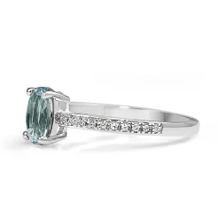 9ct White Gold Aquamarine and Diamond Solitaire Ring