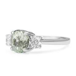 18ct White Gold Aquamarine and Diamond 3 Stone Ring
