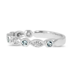 9ct White Gold Aquamarine and Diamond Vintage Style Band Ring