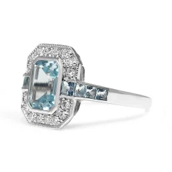 9ct White Gold Aquamarine and Diamond Halo Ring
