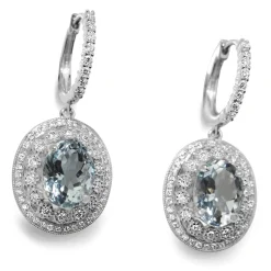 18ct White Gold Aquamarine and Diamond Vintage Style Earrings
