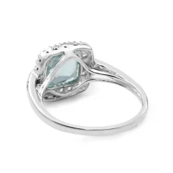 9ct White Gold Aquamarine and Diamond Halo Ring