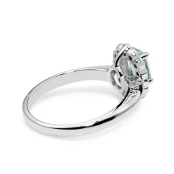 9ct White Gold Aquamarine and Diamond Daisy Ring