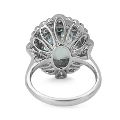 18ct White Gold Aquamarine and Diamond Daisy Style Ring