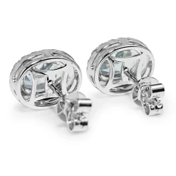 18ct White Gold Aquamarine and Diamond Oval Stud Earrings