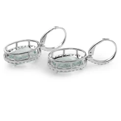 18ct White Gold Aquamarine and Diamond Drop Halo Earrings