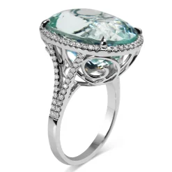18ct White Gold Aquamarine and Diamond Halo Ring