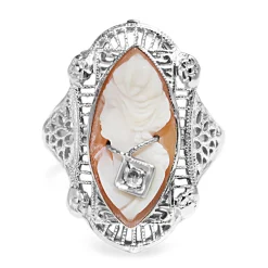 14ct White Gold Art Deco Cameo and Diamond Ring