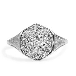 18ct White Gold Art Deco Old Cut Diamond Cluster Ring