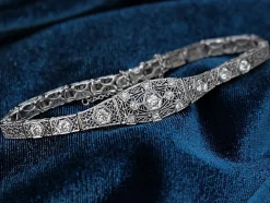 14ct White Gold Art Deco Old Cut Diamond Filigree Bracelet