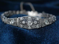 14ct White Gold Art Deco Old Cut Diamond Filigree Bracelet