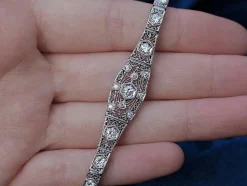 14ct White Gold Art Deco Old Cut Diamond Filigree Bracelet