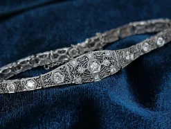 14ct White Gold Art Deco Old Cut Diamond Filigree Bracelet