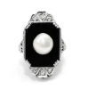 18ct White Gold Art Deco Onyx, Pearl and Old Cut Diamond Ring