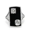 14ct White Gold Art Deco Pearl, Onyx and Old Cut Diamond Ring