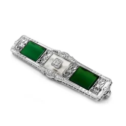 14ct White Gold Art Deco Quartz and Old Cut Diamond Brooch