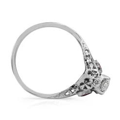 14ct White Gold Art Deco Ruby and Old Cut Diamond Ring