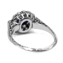 18ct White Gold Art Deco Sapphire and Old Cut Diamond Ring