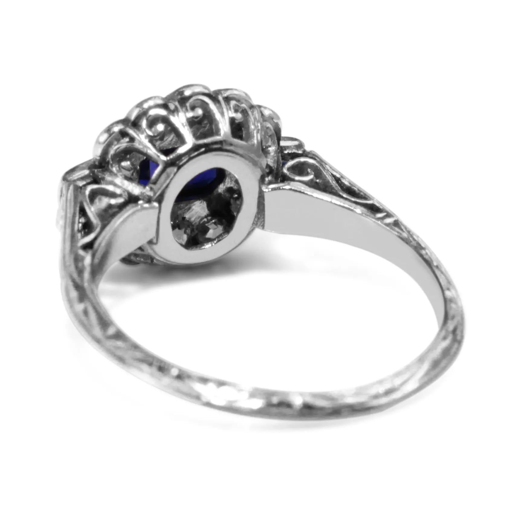 18ct White Gold Art Deco Sapphire and Old Cut Diamond Ring