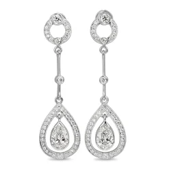 18ct White Gold Art Deco Style Diamond Drop Earrings